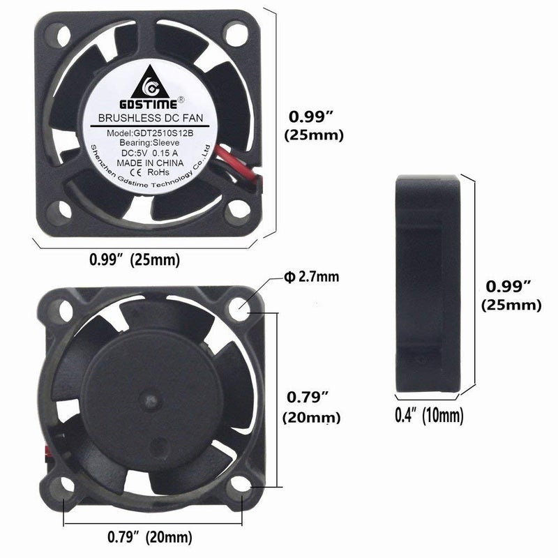 GDSTIME 25mm x 25mm x 10mm 5v Small DC Brushless Cooling Fan - Image 3